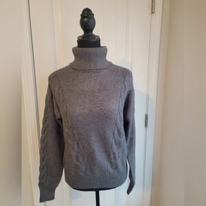 Gray Turtleneck Cable Knit Sweater
